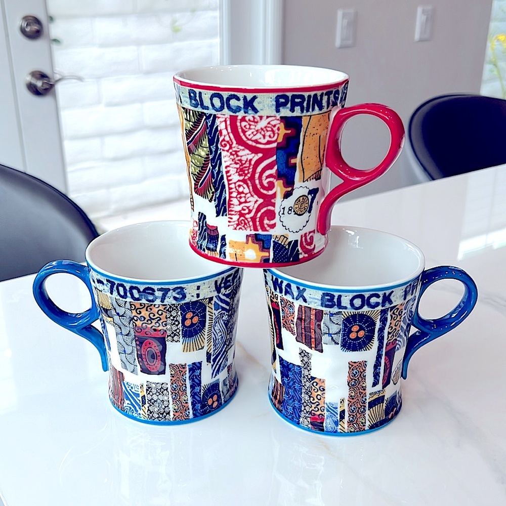 Vintage Anthropologie mugs 3 never been used 2 blue 1 red